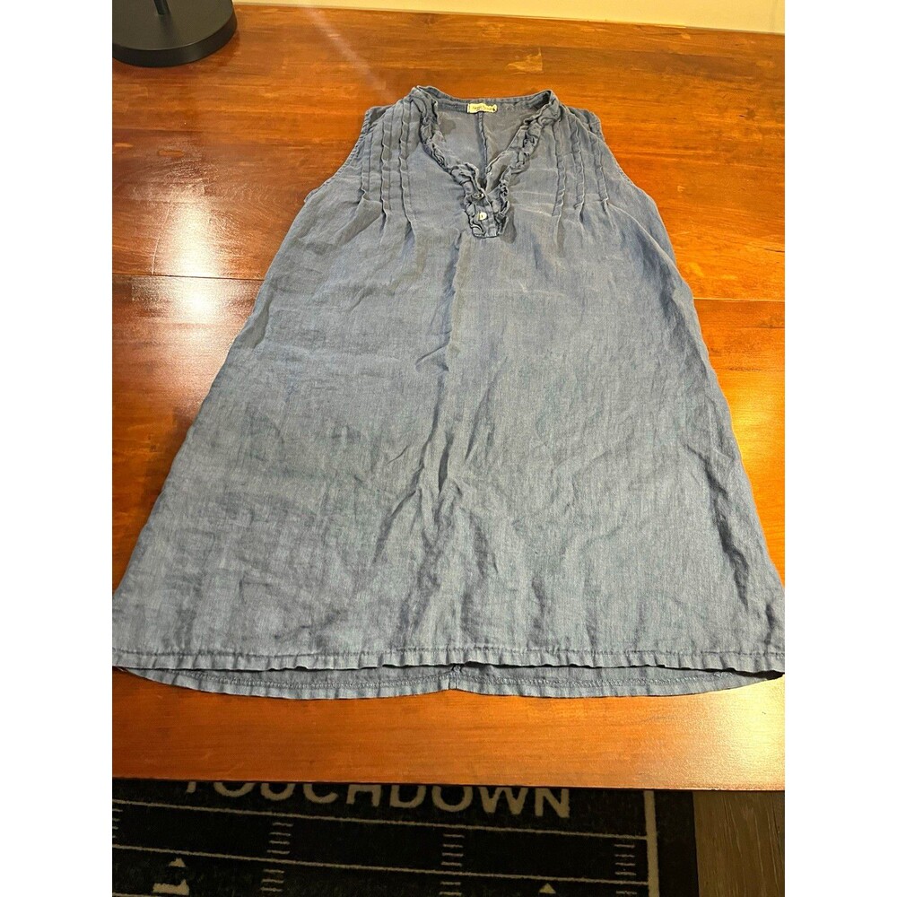 Alessia Pacini Linen Blue Sleeveless Ruffle Tunic M Made in Italy